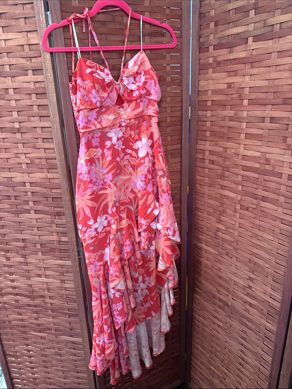 Amanda Uprichard Coral Pink Floral High-Low Maxi Dress
